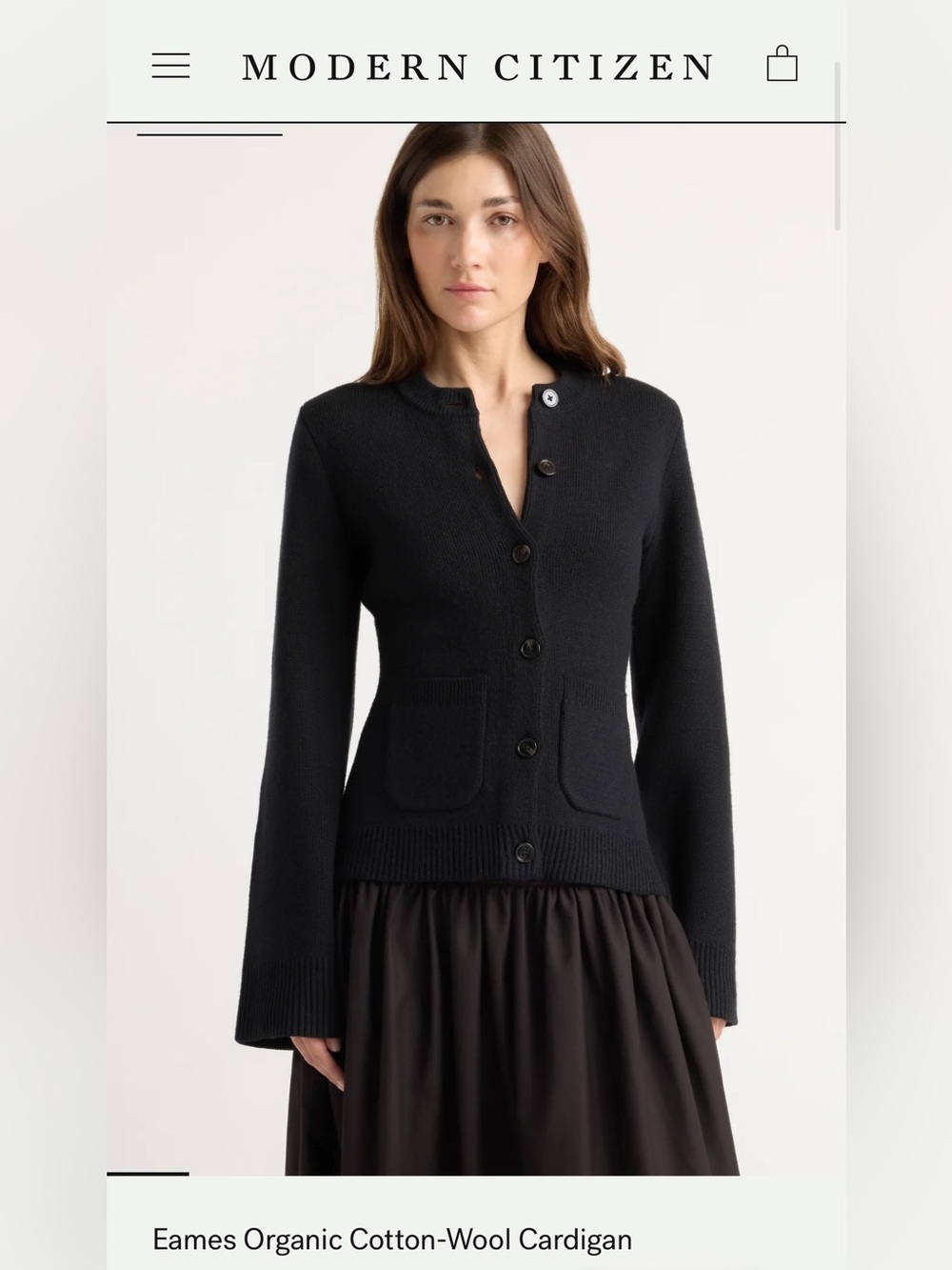Modern Citizen Black Button-Front Knit Wool Cardigan